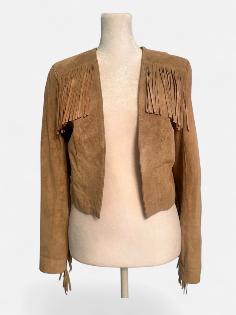 2007 H&M Tan Suede Fringe 100% Leather Jacket